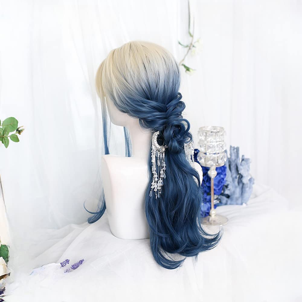 Wavy Long Black White Synthetic Hair Lifelike Daily Sweet Lolita Japanese Hot Princess Cosplay Party Natural Female Wigs with Bangs (13)