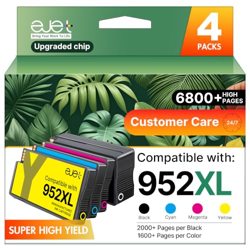 Image of ejet Compatible with HP 952XL Ink Cartridges Combo Pack, Black Color 4 Pack | High Yield 952 Ink for HP 952XL Ink Work for HP 8710 Printer Ink Cartridges,Use with 8720 7740 8720 8210 8715 8702 Printer