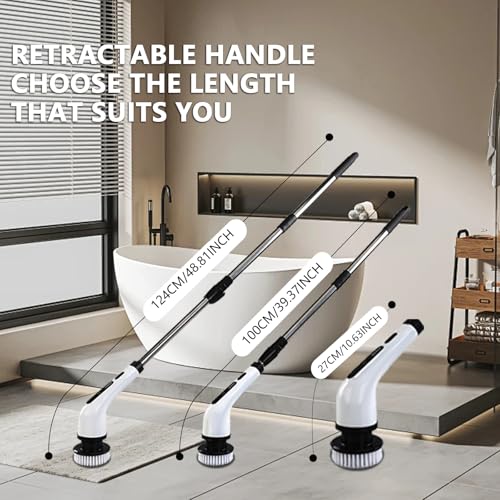 Image of 2025Upgraded Electric Spin Scrubber, IPX7 Bathroom Scrubber with 9 Replaceable Brush Heads & Retractable Handle, 2-Speed Adjustable Spin Scrubber for Bathroom, Bathtub, Kitchen, Tile Floors