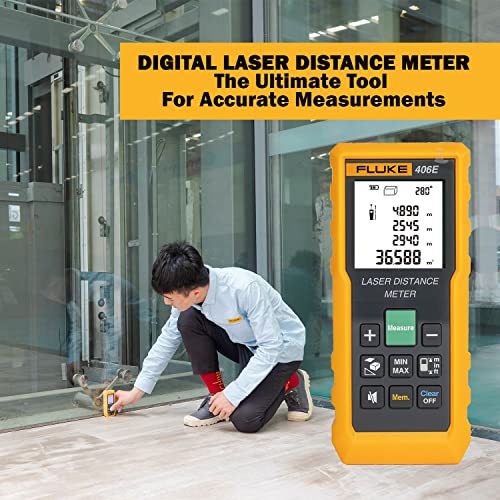 Image of Fluke 406E 60mtr Digital Laser Distance Meter Tape with Free Carry Case Large LCD Display IP54 Dust & Water Resistant Distance Area and Volume Measurement (1 Year Warranty)