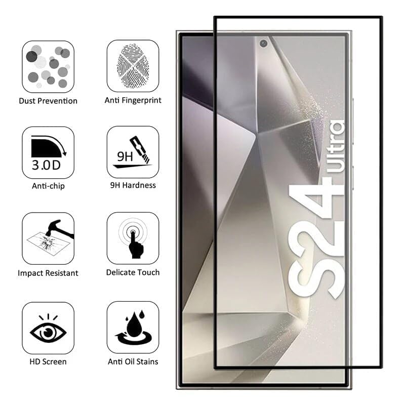 Image of Tempered Glass Screen Protector For Samsung Galaxy S24 Ultra (HD+ And Fingerprint Working) with Easy Installation kit