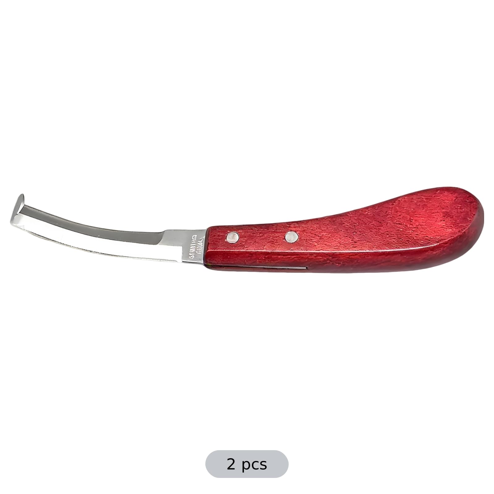 Generisch 2 Stk. Hufmesser für rechte Hand, roter Griff, doppelschneidige gebogene Klinge aus Edelstahl, 22,5 cm, für Pferde, Rinder, Ziegen und Schafe
