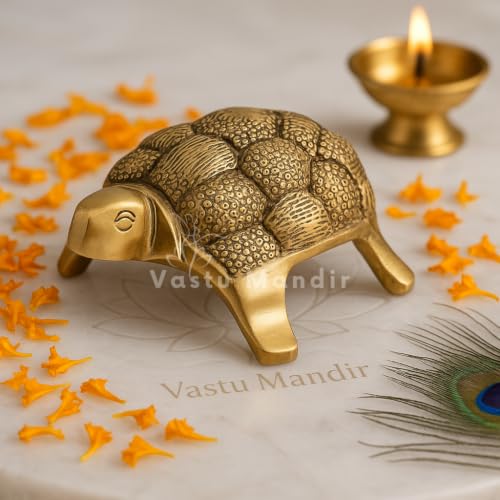 Image of Pure Brass Small Tortoise Idol, Vastu Remedy for Protection (13 cm, 570 g)