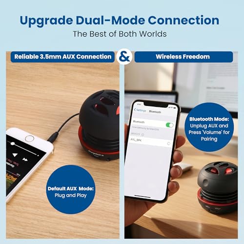 Image of AYL Mini Speaker System, Portable Plug-in Speaker with 3.5mm Aux Input & 3.5 mm Jack, External Audio for Laptop, MP3, iPhone - Small Wireless Bluetooth Speaker with Built-in Mic (Black) (Pack of 2)