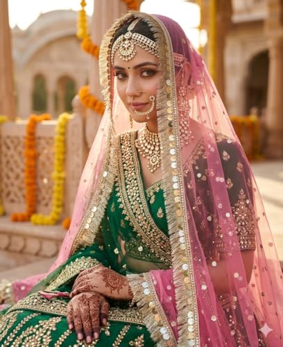Image of Navti Creations Women's Lightweight Net Dupatta With Sequence Embroidery & Kiran Border (Length 2.25m)