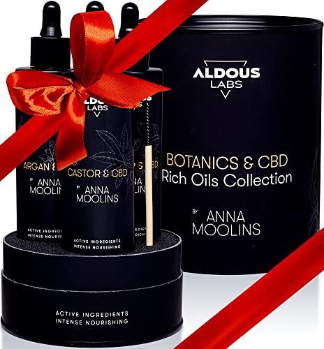 Coffret Cadeau Beauté: Huile de Ricin, Huile d'Argan et Huile de Rose Musquée 100% Pures enrichies en CBD | Pressé à Froid, Végétalien | Formule Avancée | Cils, Cheveux, Peau | Botanics & CBD Cover
