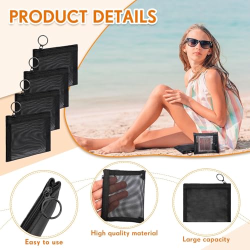Image of Jexine 30 Pcs Mini Mesh Zipper Pouch 5 x 4 Inches, Nylon Bags, Black