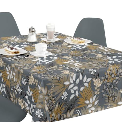 Mantel de PVC de 140 x 200 cm, protector de mesa para interiores y exteriores, impermeable, diseño de verano, fácil cuidado (mantel de PVC con hojas florales tropicales medianoche)