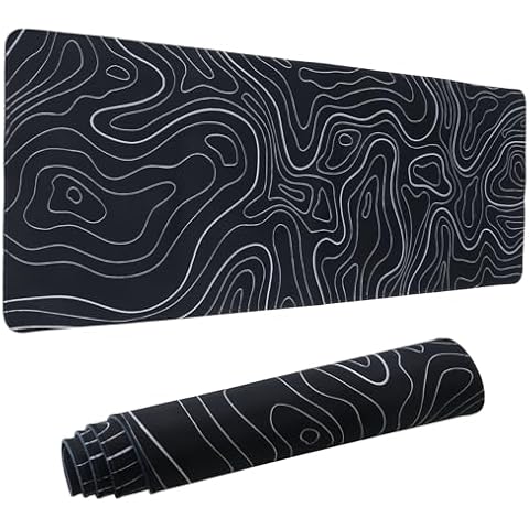 Large Black Topographic Gaming Mouse Pad Cover