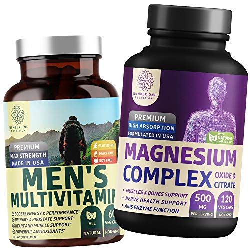 N1N Premium Magnesium Complex and Men's Multivitamins, All Natural Supplements to Improve Energy, Immunity and Support Bone, Muscle and Nerve Function, 2 Pack Bundle