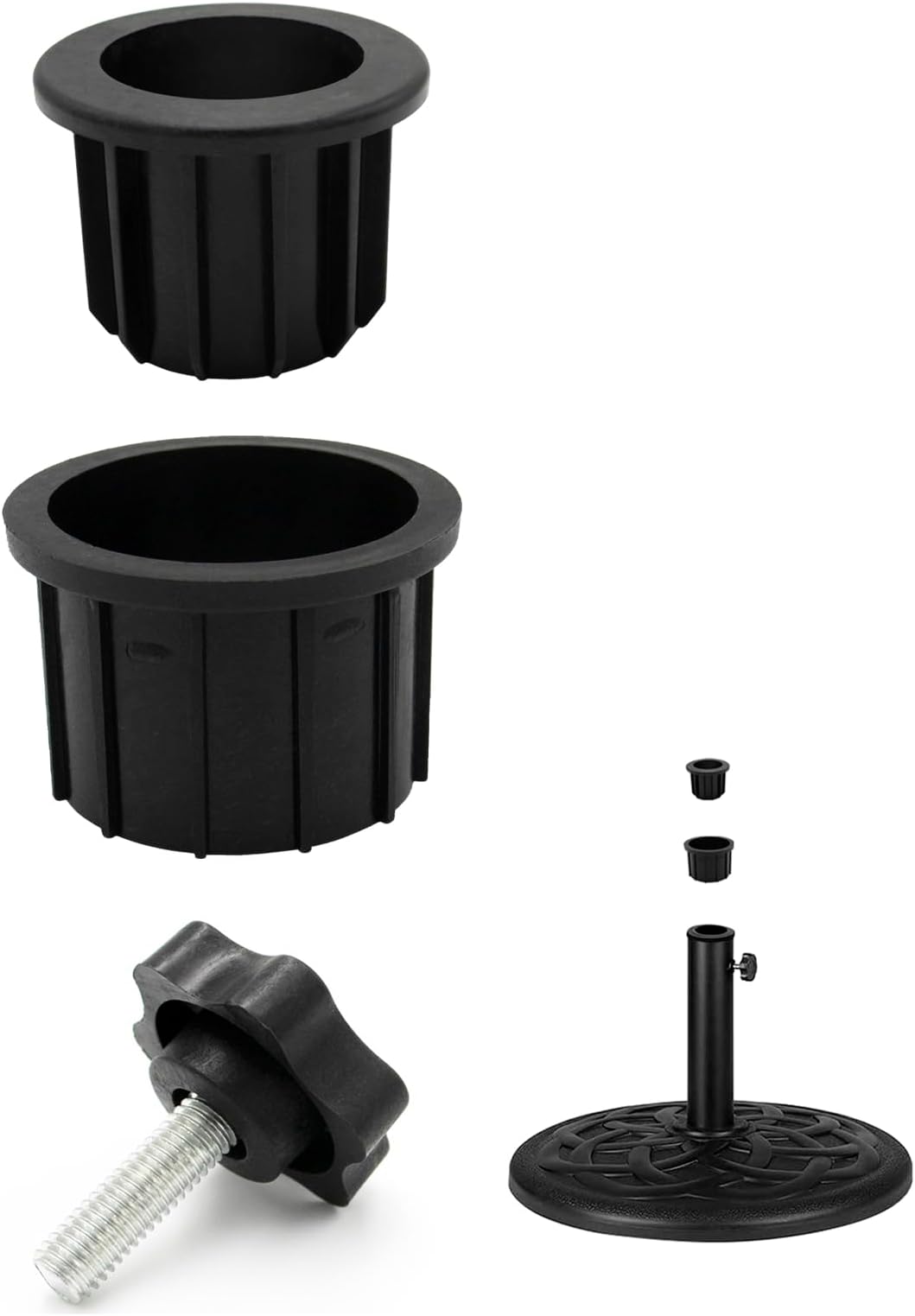 3Pcs Umbrella Base Stand Hole Ring Plug Cover and Cap Patio Umbrella Stand Replacement Parts Umbrella Stand Base Stabilizer Sleeve with M8 Thread Replacement Hand Knob Threaded