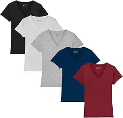 Kit 5 Camisetas Feminina Babylook Básica Algodão Gola V By Zaroc