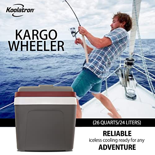 Koolatron Thermoelectric Iceless 12V Cooler 25 L (26 Qt), Electric Portable Car Fridge W/ 12 Volt Dc Power Cord, Gray/White, Travel Road Trips Camping Fishing Trucking, Made In North America #TOP5