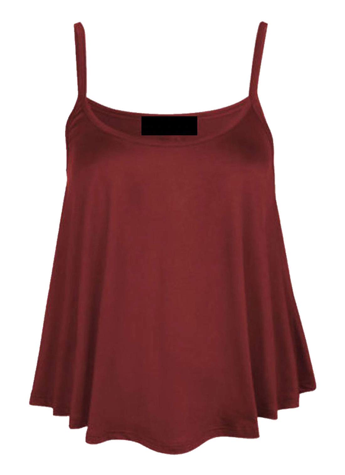 21Fashion Women's Wine Plain Cami Swing Vest Sleeveless Top Strappy Flared Cami Vest Top Plus Size
