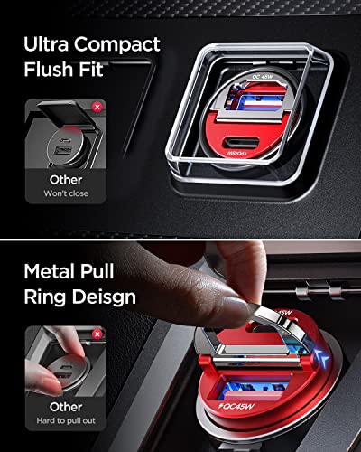 Image of MRGLAS 90W USB C Car Charger Fast Charge, PD45W & QC45W, Flush Fit, Extra 3.3ft Type C Cable, All Metal, Cigarette Lighter USB Charger for iPhone 16 15 Pro Samsung S25 S24 S23 Ultra Pixel 8 /8Pro /7-Red