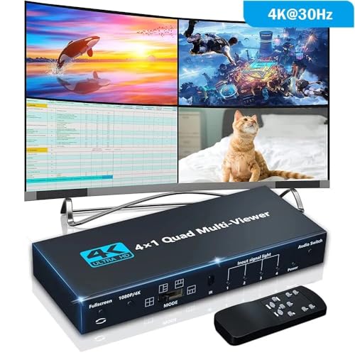 Image of Tobo HDMI 4x1 Multi-viewer switcher 4K Seamless Quad Screen Real Time Multi Viewer Splitter 4 in 1 Out HDMI Switch Adapter with IR Remote Control TD-967H.