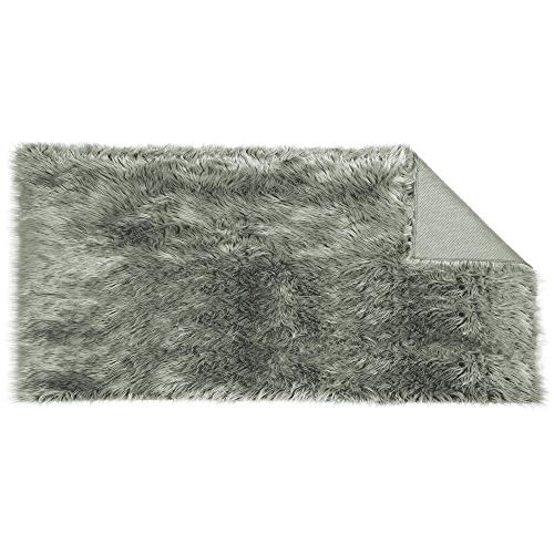 CelinaTex Plush Läufer eckig 80 x 150 cm grau hochfloriger Fellimitat Bettvorleger Kunstfell...