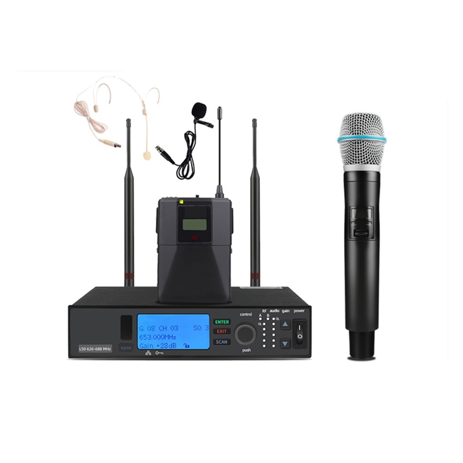 Kit scheda audio, Set completo BETA87A Auricolare Lavalier microfonico wireless professionale Microfono digitale for performance sul palco(Full set 572-590MHz)