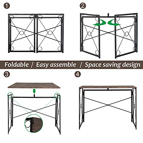 Vecelo Computer Industrial Style Writing Study Desk With Storage Bag/Sturdy Steel Folding Laptop Table For Home Office (39.3", Rustic Gray) #TOP4