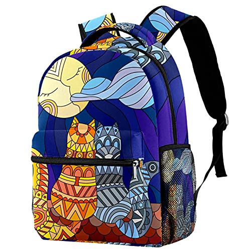 Mochila para niños con diseño de gatos y vidrieras para niños con bolsillo lateral de malla para guardería, bolsa de monedero de dibujos animados de 29 x 20 x 40 cm