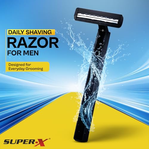 Image of SUPER-X Daily Shaving Razor for Men | Pack of 20| Twin Blade Disposable Razor with Protective Cover | Smooth & Comfortable Daily Shave | Anti-Slip Handle