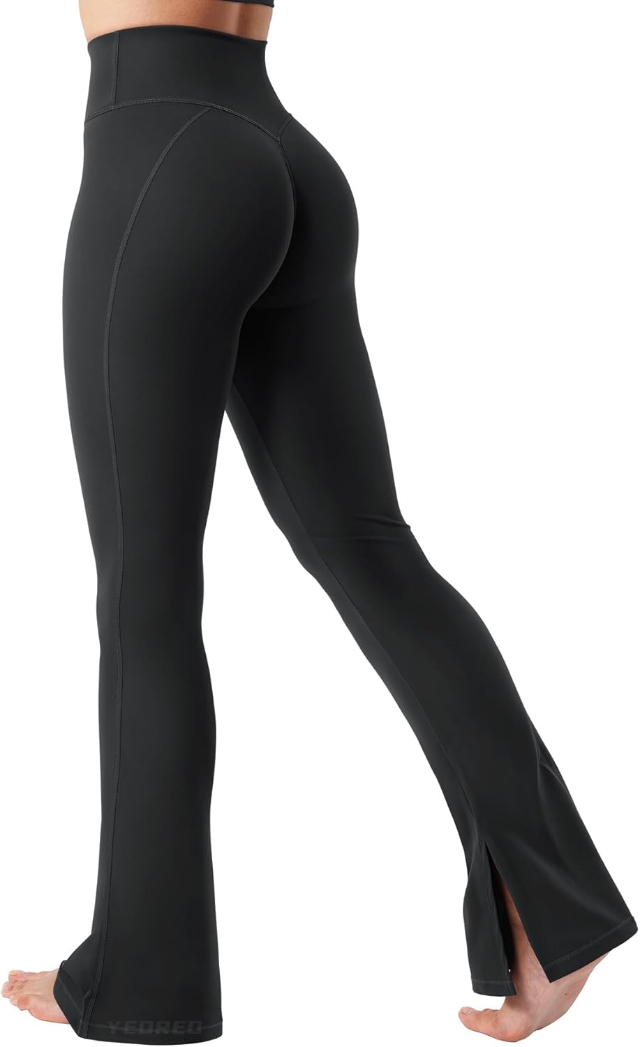 YEOREO Flare Split Hem Leggings for Women Tummy Control Workout Leggings Nasreen Hidden Scrunch Bootcut Gym Yoga Pants Black X-Large