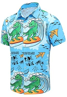 AMAZON - Simmashah Mens Hawaiian Shirt, Short Sleeves Button Down Beach Clothing, Unisex Summer Flamingos Casual Aloha Floral Shirts 032 Blue L