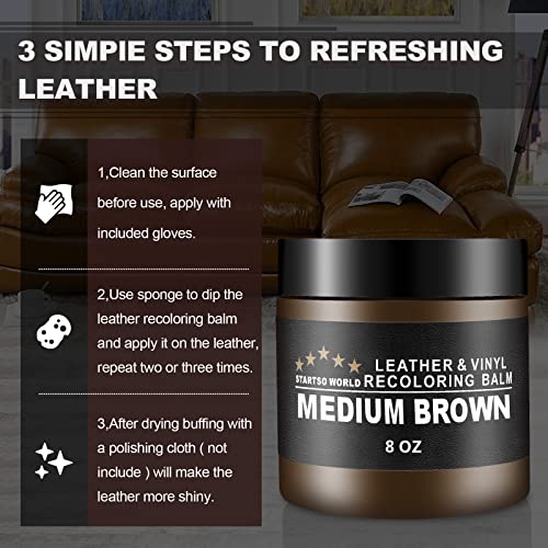 Startso World Leather-Recoloring-Balm-Repair-Cream-Kit For Restoration Medium Brown Couches, Sofa, Furniture Color Dye Restorer - 8Oz #TOP5