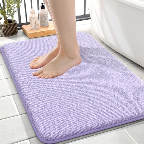 Image of OLANLY Thick Memory Foam Small Bathroom Rugs 24x16, Extra Soft Absorbent Bath Rug, Quick Dry Bath Mats, Non-Slip, Machine Washable Carpet for Bathroom, Tub and Shower, Home Decor Accessories, Lavender
