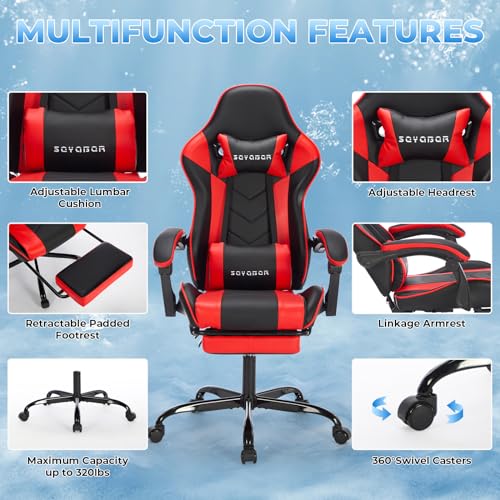 Gamer Chair Pu Leather Computer Desk Chair, Ergonomic Gaming Chair with Footrest and Massage Video Game Chairs, Adjustable High Back Office Chair Swivel Gaming Recliner for Adults image 5