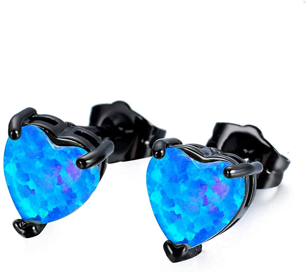 JunXin® Three Color 925 Sterling Silver Round Cut Opal Stud Earring 7.5MM (Blue 2)