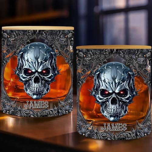 Custom Gothic Skull Whiskey Glass, Custom 3D Effect Skull Whiskey...