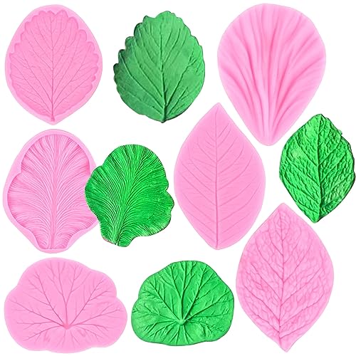 ZiXiang Gumpaste Leaf Silicone Veining Mold Fondant Leaf Veining Mold Gum Paste Leaves Mold For Sugar Leaf Cake Decorating Cupcake Topper Polymer Clay Candy Chocolate Gum Paste Set Of 6
