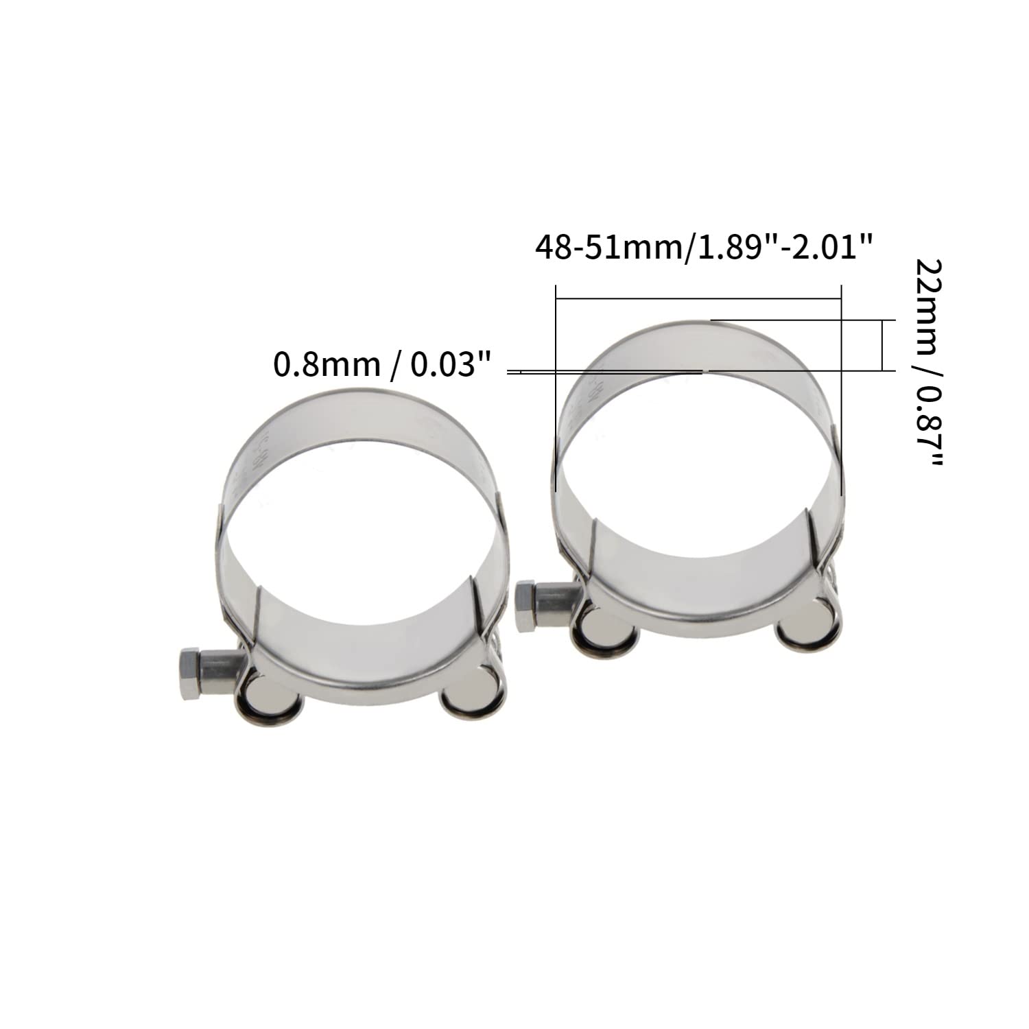 Juvielich T-Bolt Hose Clamp,Clamp Range 48-51mm,for Fuel Pump Filter Hose Plumbing Silver 2pcs
