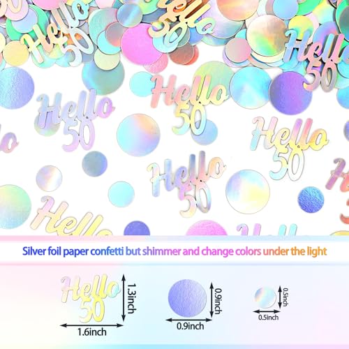 Image of Hello 50 Birthday Confetti for Table Iridescent Circle Happy 50th Birthday Party Decorations for Women Fifty Years Old Birthday Tables Scatter Party Confetti Wedding Anniversary Decor 300PC