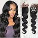 Forawme Virgin Brazilian Body Wave Free Part Closure With Baby Hair 18 Inch 130% 1B Black Soft Cheap Pre Plucked Lace Closure Human Hair
