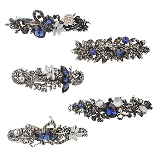 Preisvergleich Produktbild Auidy_6TXD Haarspangen für Damen, Mädchen, Kristall-Strasssteine, Blume, Schmetterling, französischer Clip, Vintage, Frühling, Haarschmuck, Accessoire, 5 Stück