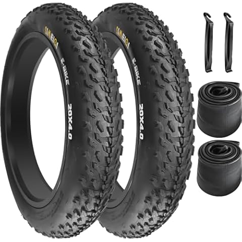 20" E-Bike Fat Tires 20 x 4.0 Folding Bead Tire for Electric Bicycles or with AV32mm Tubes Compatible Wide Mountain Snow Bike Tire (2 Tires 2 Tubes) Cover