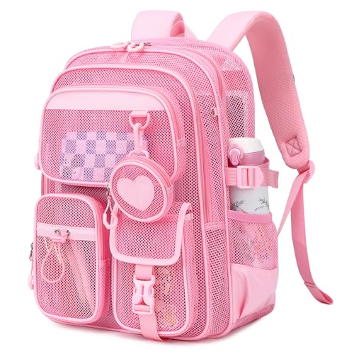 QIXIHU Mesh Backpack for School Heavy Duty Large Capacity Bookbag Breathable See Through Clear Beach Bag with Detachable Coin Purse for Kids Girls Boys Net Backpack for Sport Gym Travel Pool