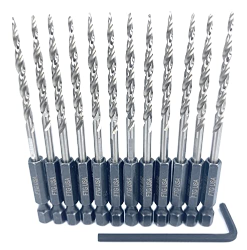 Ftg Usa Tapered Countersink Drill Bit Set 12 Pc (#6) 9/64" Countersink Bit Same Size Bit Replacement Only, Countersink Replacement Drill Bit With Improved Connection Drill-Hex Shank Without A Pin #TOP5