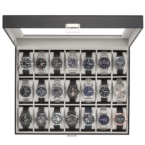 ProCase 腕時計ケース 21本 PU製 ウオッチボックス 男女兼用 収納ボックス アクセサリーケース アクセサリー 収納 ディスプレイ 小物整理 誕生日 記念日プレゼント -ブラック
