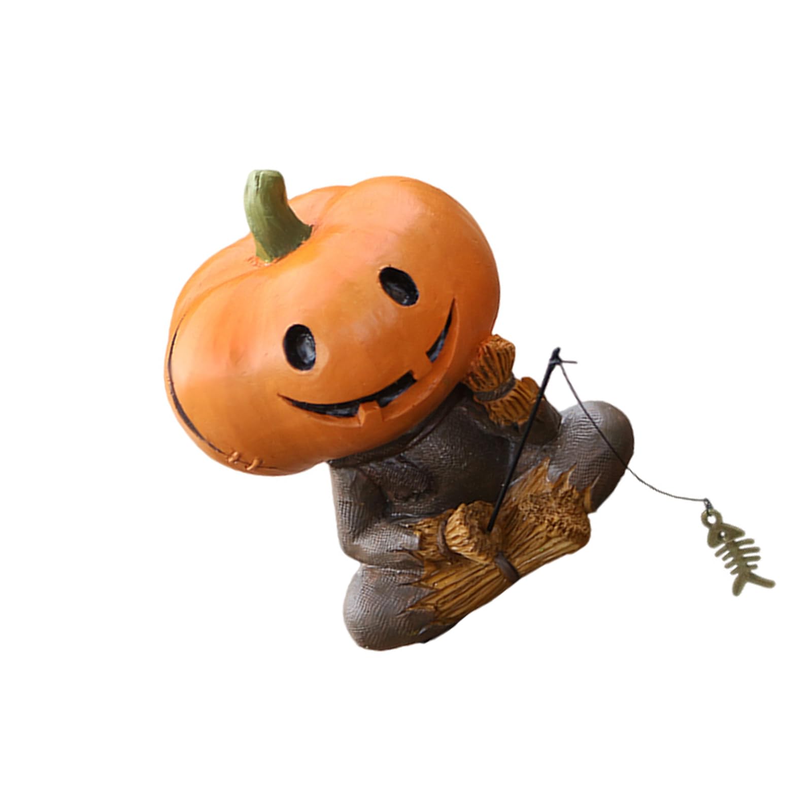 carotoe Halloween Pumpkin Angler Statue Resin Craft for Outdoor Garden & Pond Fall Decor Festive Outdoor Pumpkin Sculpture
