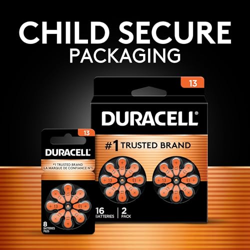 Image of Duracell Size 13 Orange Hearing Aid Batteries, 16 Count, 4-Year Storage