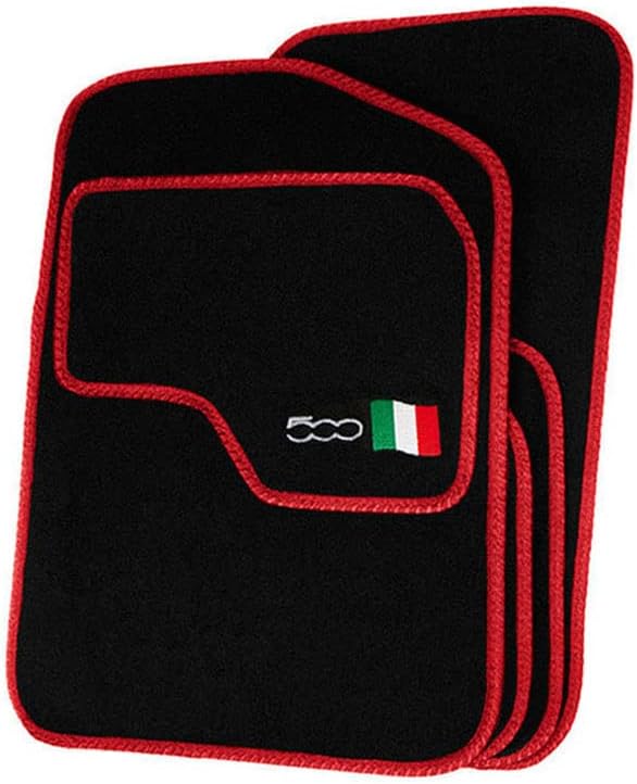 Precision 500 Logo On Black Car Mats For Fiat 500 2013-2020 Classic Red Trim - VSS Mats