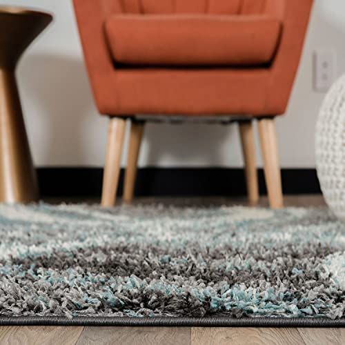 Tapete azul contemporáneo tipo shag 2' x 3' miniatura 3