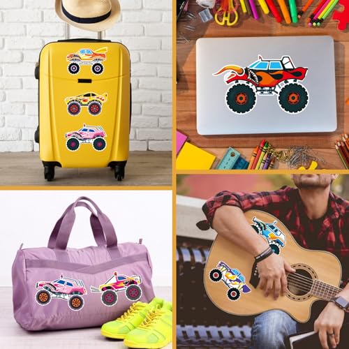 Image of Monster Truck Sticker, Make Your Own Cartoon Car Stickers for Kid Toddlers | 12 Different Designs Monster Truck Stickers, Car Craft for Party Favors, Classroom Activities, Teacher Reward, Birthday Gift