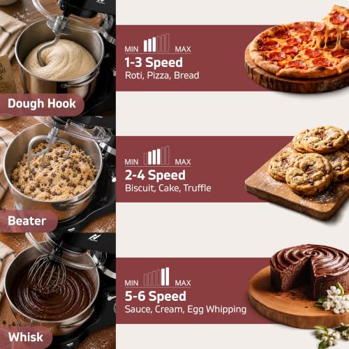 Image of NexLev Stand Mixer | 2000W Copper Motor Dough Maker Machine with Digital Timer, 6L Stainless Steel Bowl, 6 Speed + Pulse Control, Metal Gears, Planetary Rotation, Teflon Coated, ST-02