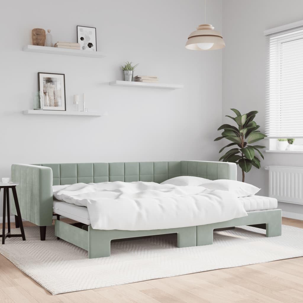 Aksamitny z funkcją spania 2w1 z materacami piankowymi rozkładany 90x200 cm