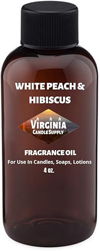 Aceite de fragancia de melocotón blanco e hibisco (botella de 4 onzas) para hacer velas, fabricación de jabón, fabricación de tartas, aerosoles de