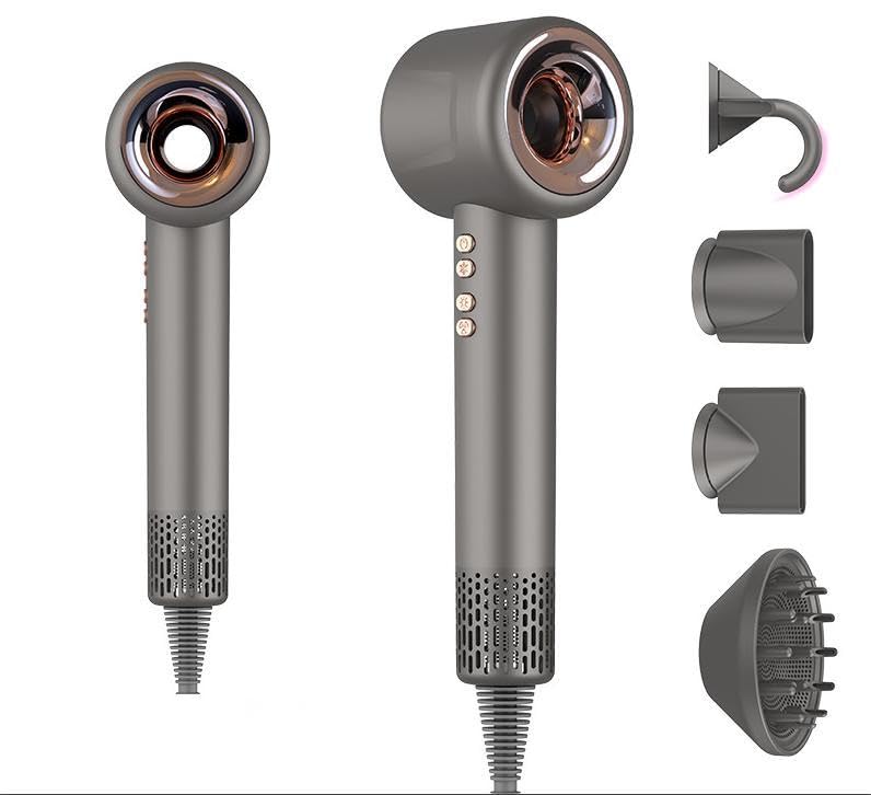 Sèche-cheveux ionique compact et puissant avec diffuseur pour boucles, air froid, brushing et coiffure professionnelle - Silencieux, léger, multifonction,...